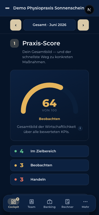 Dashboard am Handy mit Tab-Leiste